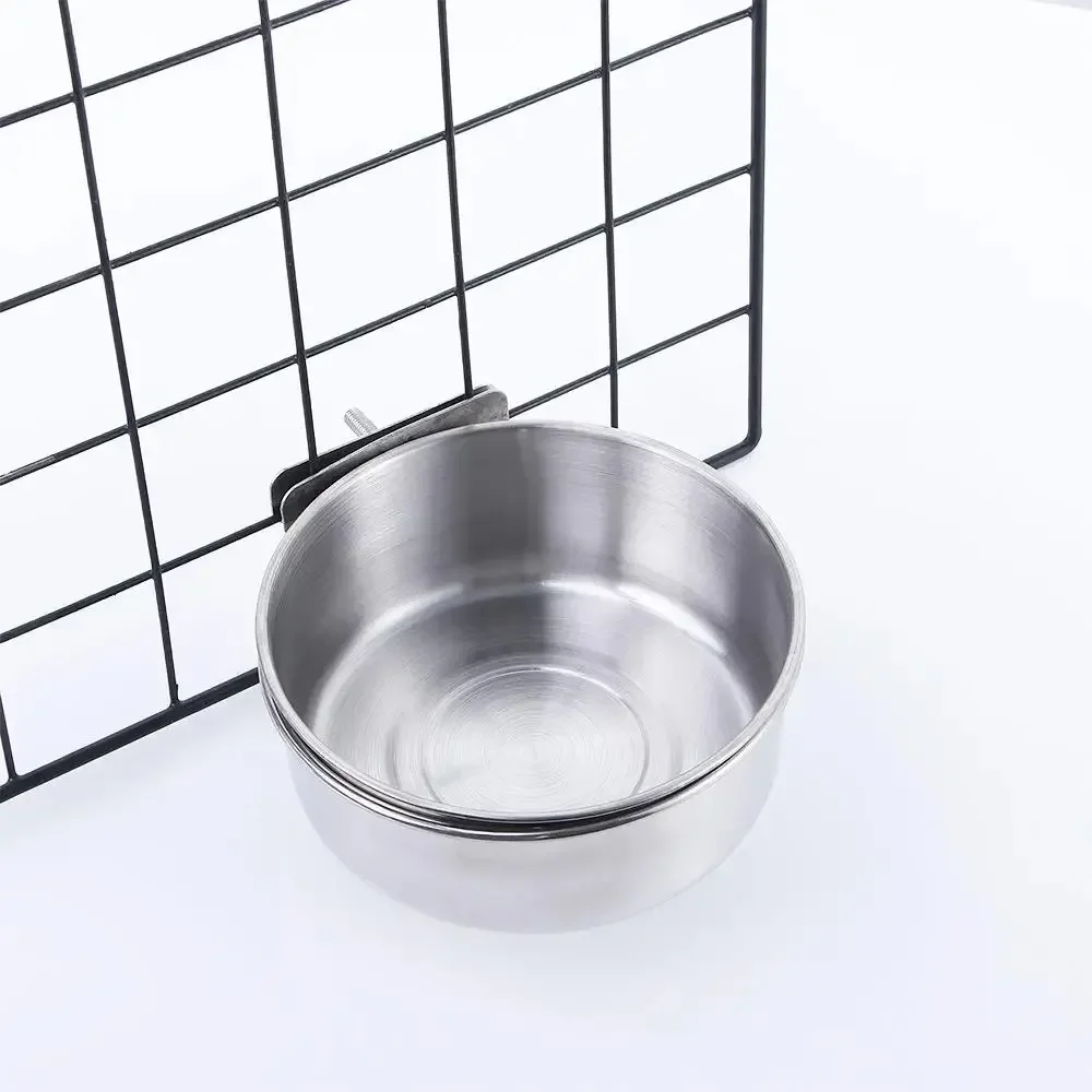 Rabbit Pet Food Dish Hamster Stainless Steel Clamp-on Water Drinker Bird Feeder Parrot Feeding Bowl Cage Cup