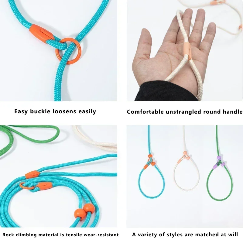 150cm Pet Dog Training Round Rope Light Weight Nylon P Chain Collar Adjustable for Small Medium Dogs Walking Leash Pet Supplies