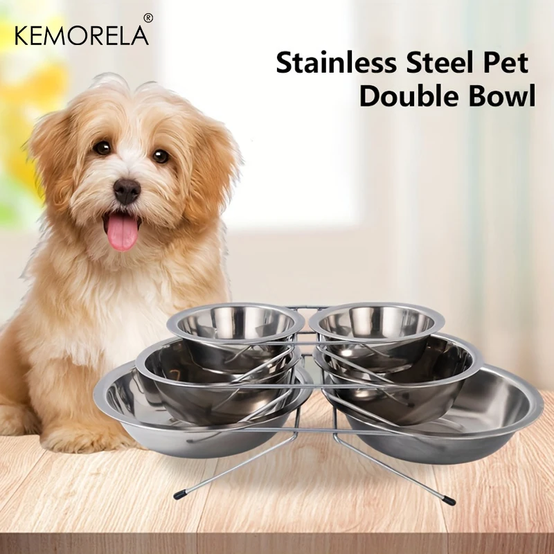 1PC Stainless Steel Double Pet Bowls Dog Cat Water Food Non Slip Feeding Station
