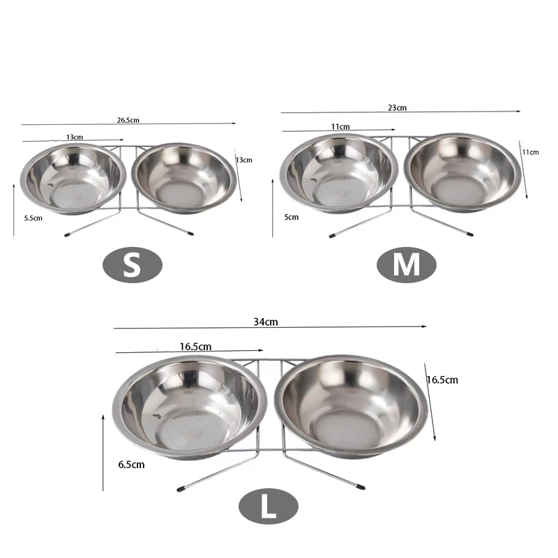 1PC Stainless Steel Double Pet Bowls Dog Cat Water Food Non Slip Feeding Station