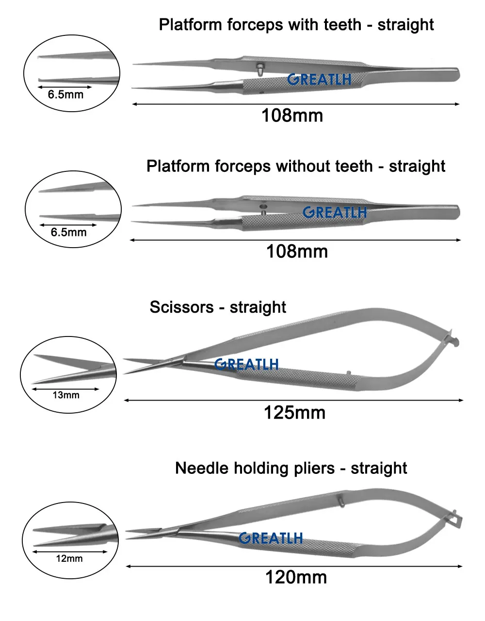 GREATLH Stainless Steel Ophthalmic Instrument Set Forcep Needle Holder Scissor Eyelid Micro Tools Ophthalmic Eye Instrument