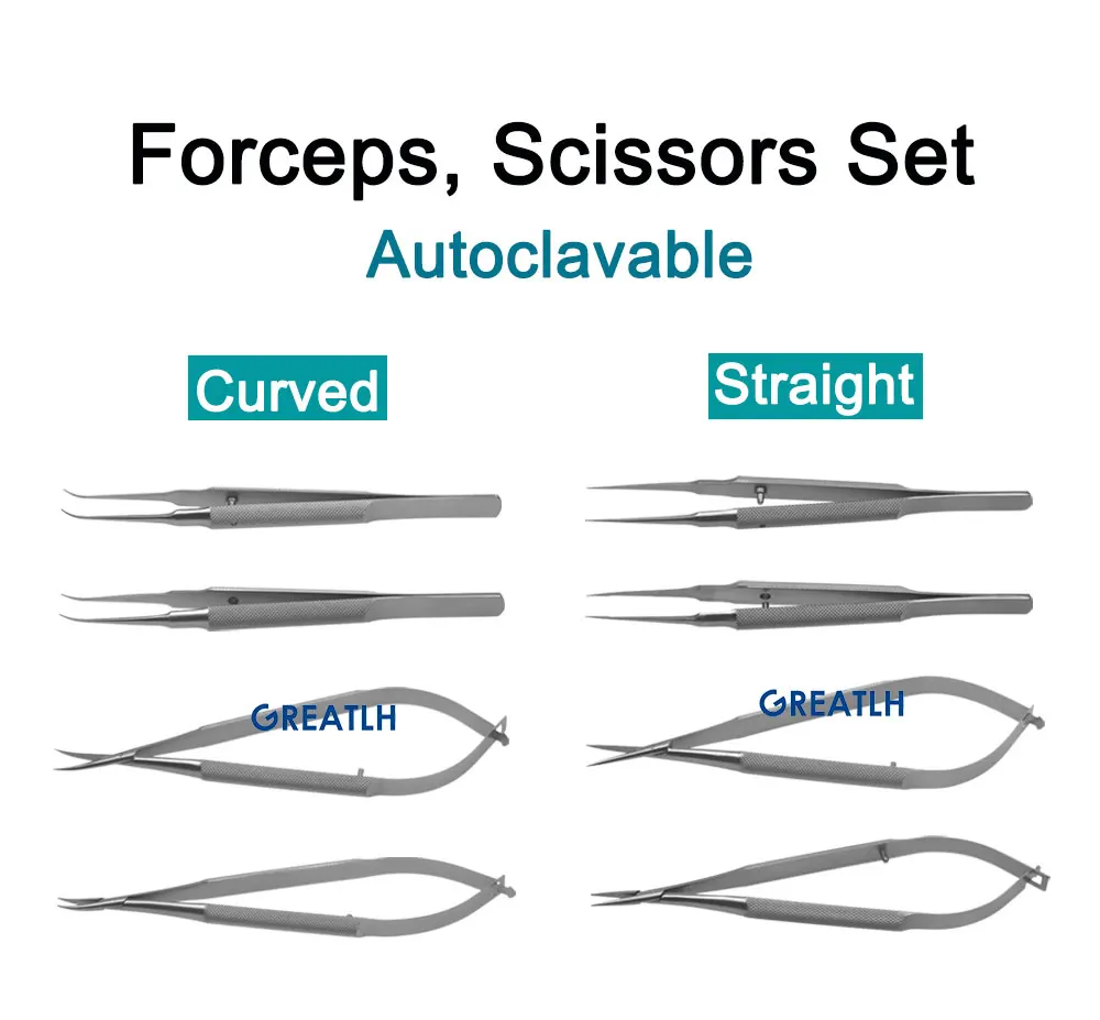 GREATLH Stainless Steel Ophthalmic Instrument Set Forcep Needle Holder Scissor Eyelid Micro Tools Ophthalmic Eye Instrument