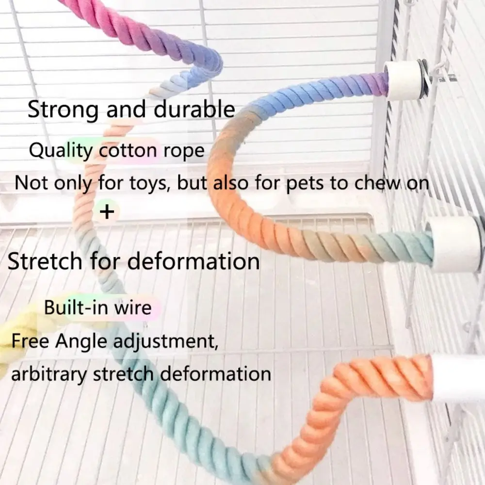 Screw Head Colored Cotton Parrot Pole Sturdy Hanging Clip Swing Colorful Perch Flexible Comfortable Parrot Standing Woven Rope
