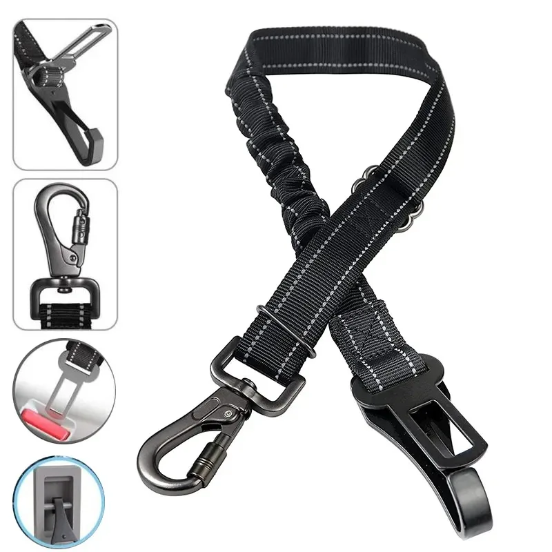 3 In 1 Pet Dog Car Seat Belt Nylon Reflective Adjustable Pet Seat Vehicle Lead Clip Safety Traction Rope for Small Large Dogs