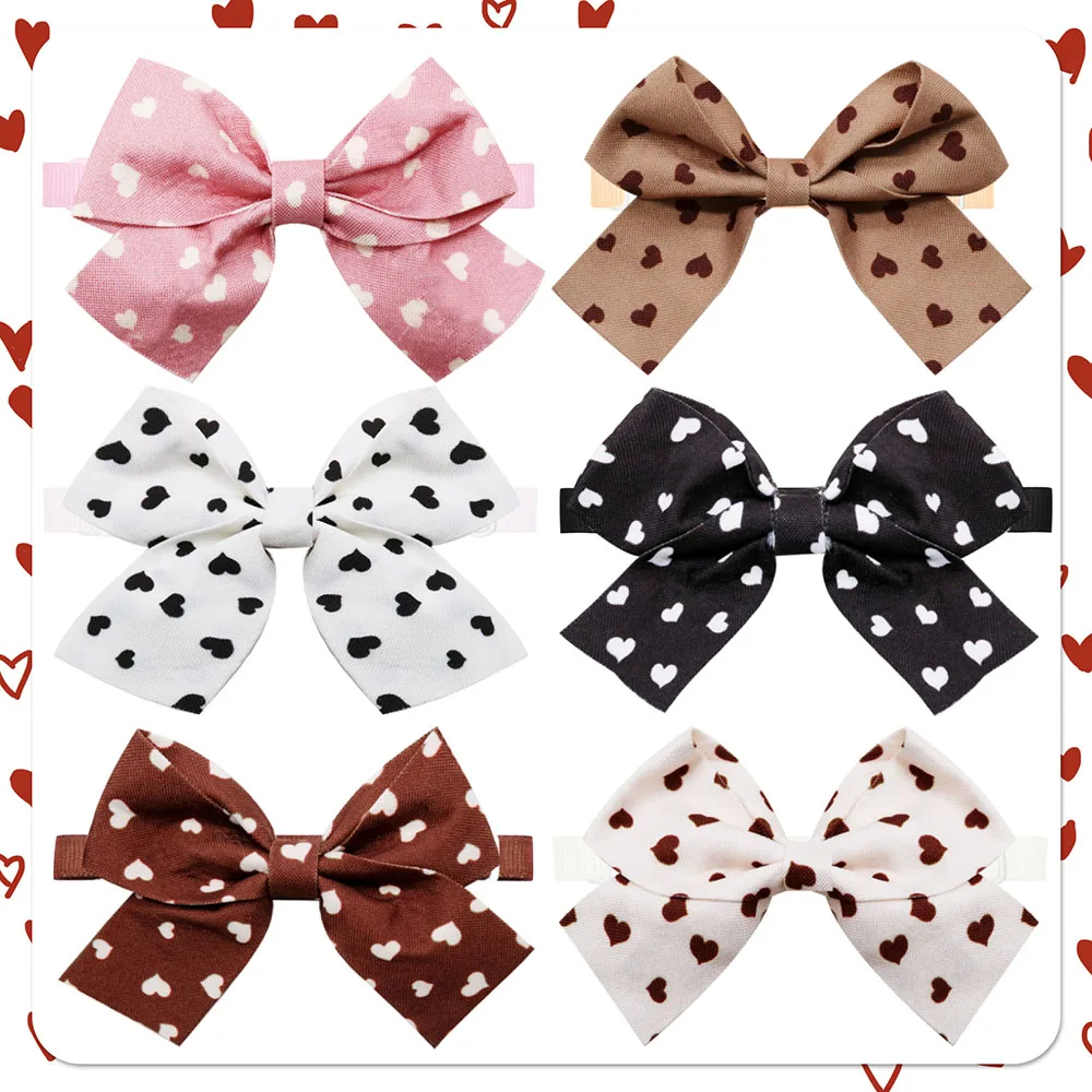 10PCS Heart Print Dog Bow Ties Adjustable Puppy Bowties Small Pet Bows Collars For Dogs and Cats Fashion Dog Grooming Supplies