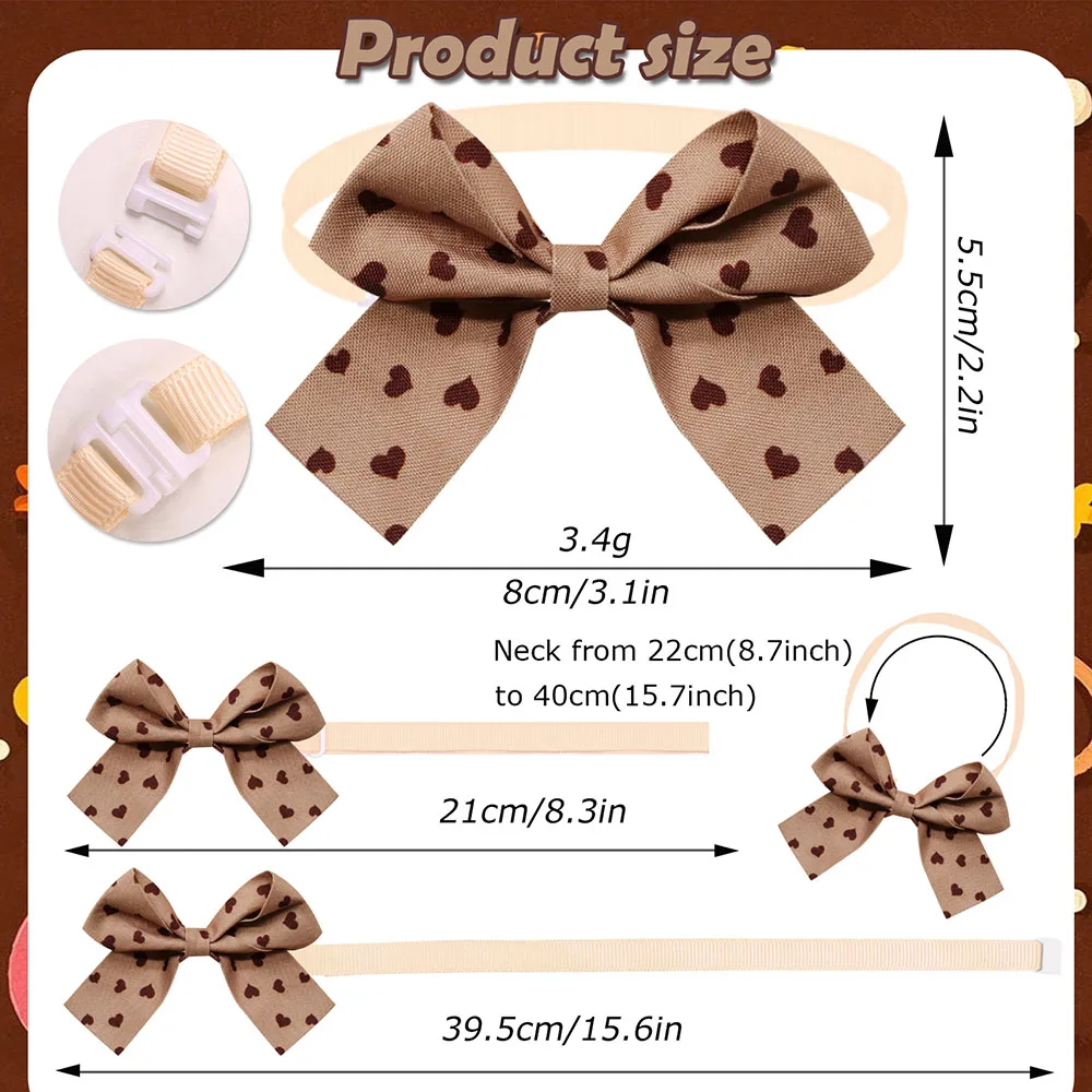 10PCS Heart Print Dog Bow Ties Adjustable Puppy Bowties Small Pet Bows Collars For Dogs and Cats Fashion Dog Grooming Supplies