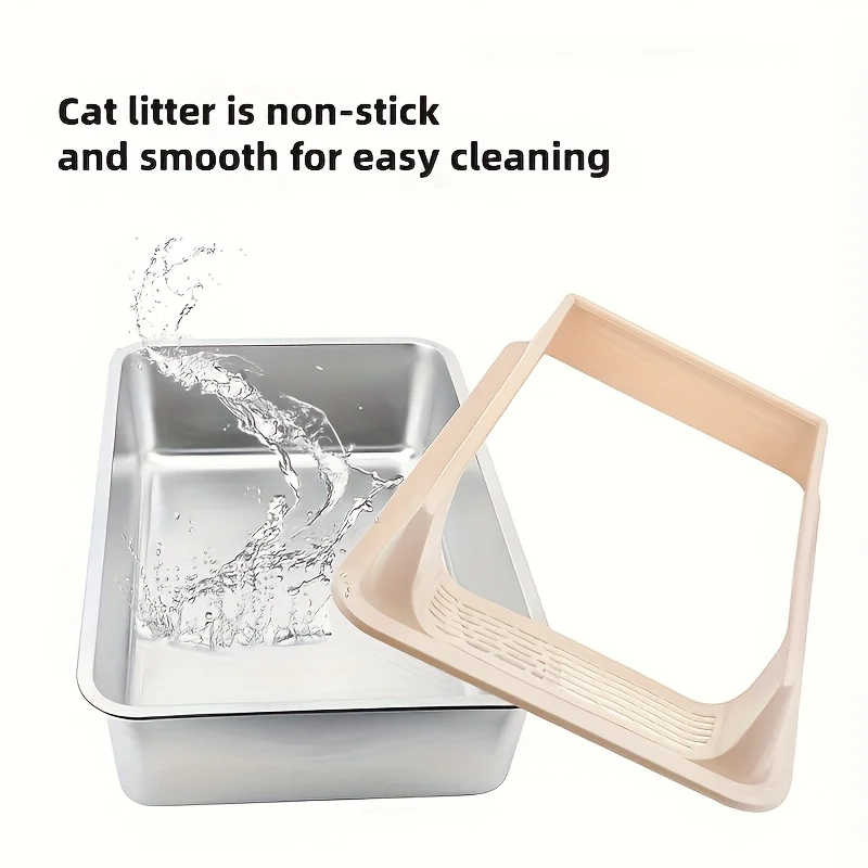 Stainless Steel Litter Box, Semi-enclosed Splash-proof And Leak-proof Design, Removable Lid, Suitable For Big Cats, And More