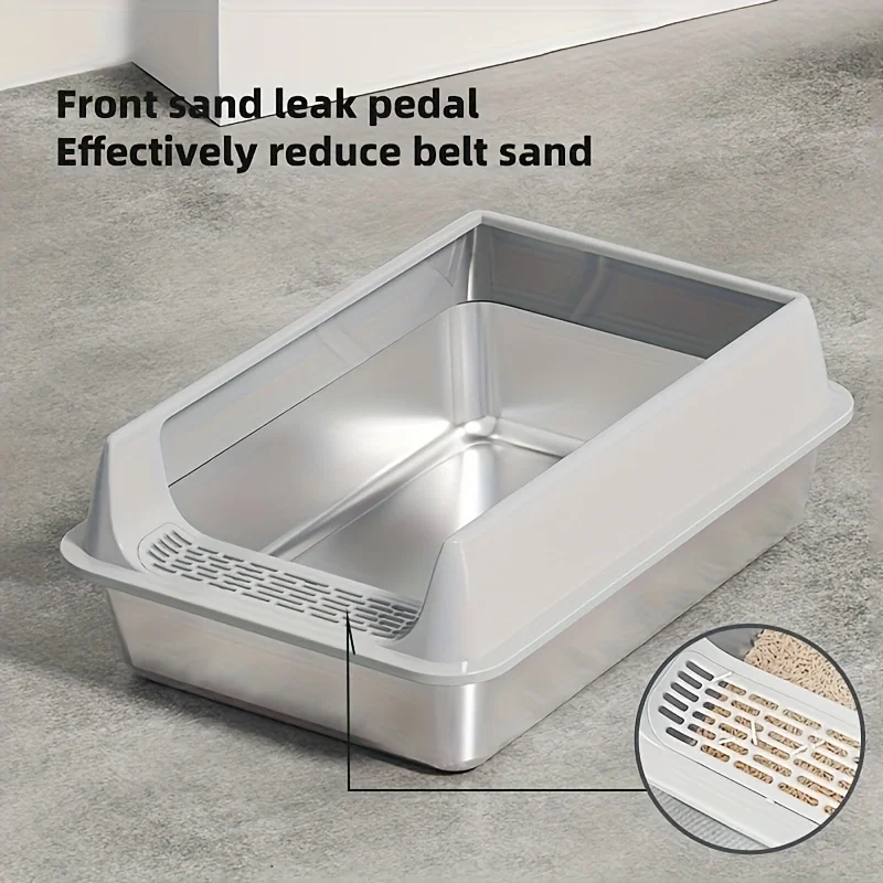 Stainless Steel Litter Box, Semi-enclosed Splash-proof And Leak-proof Design, Removable Lid, Suitable For Big Cats, And More