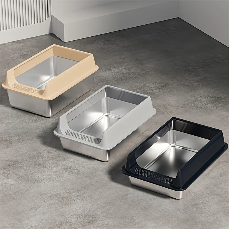 Stainless Steel Litter Box, Semi-enclosed Splash-proof And Leak-proof Design, Removable Lid, Suitable For Big Cats, And More