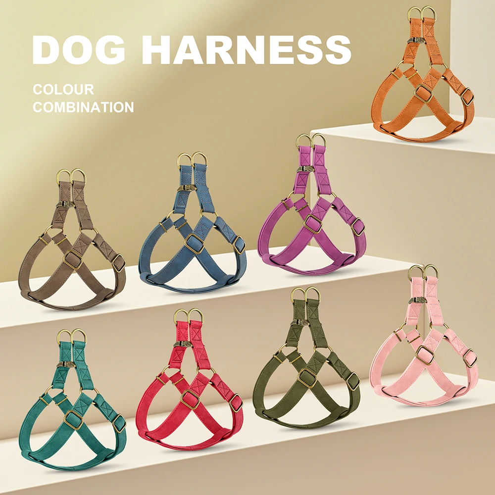 Custom PU Leather Harness And Leash Engraved Dog ID Buckle Harnesses Vest Pet Leading Rope Durable For Small Medium Dogs Bulldog