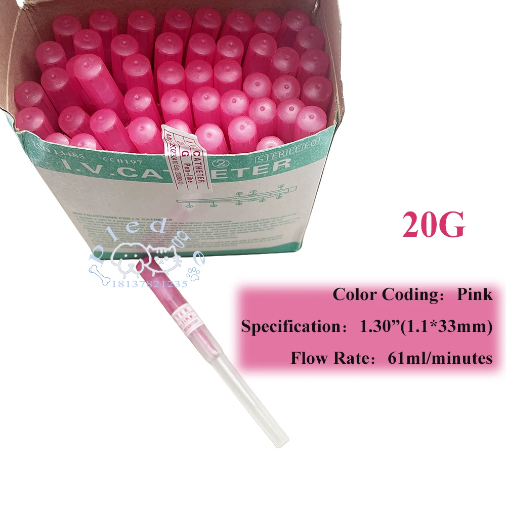 50pcs Pet Farm Animals Disposable IV Cannula IV Catheter Intravenous Catheter Injection Pen Type 18G 20G 22G 24G 26G Veterinary