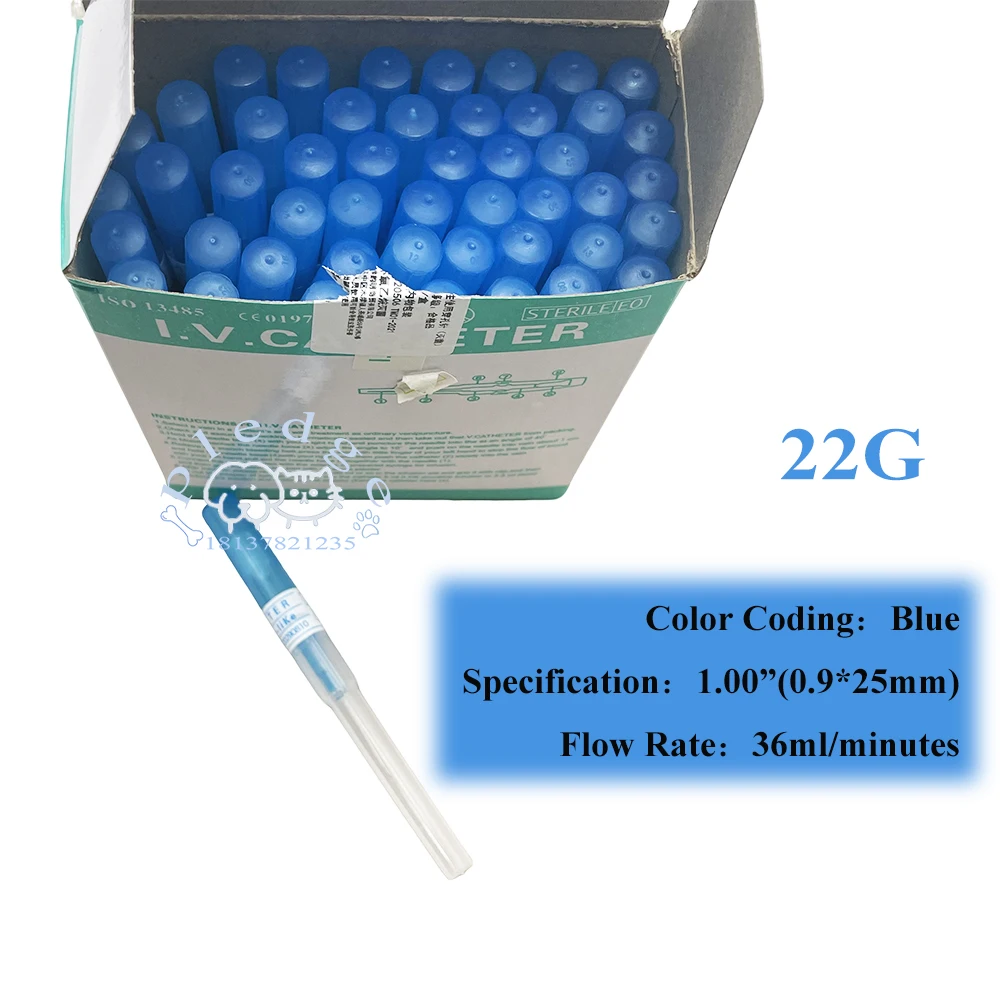 50pcs Pet Farm Animals Disposable IV Cannula IV Catheter Intravenous Catheter Injection Pen Type 18G 20G 22G 24G 26G Veterinary