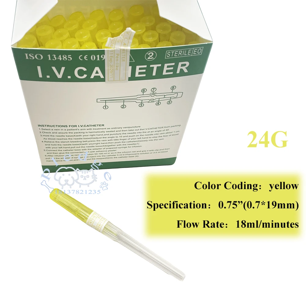 50pcs Pet Farm Animals Disposable IV Cannula IV Catheter Intravenous Catheter Injection Pen Type 18G 20G 22G 24G 26G Veterinary