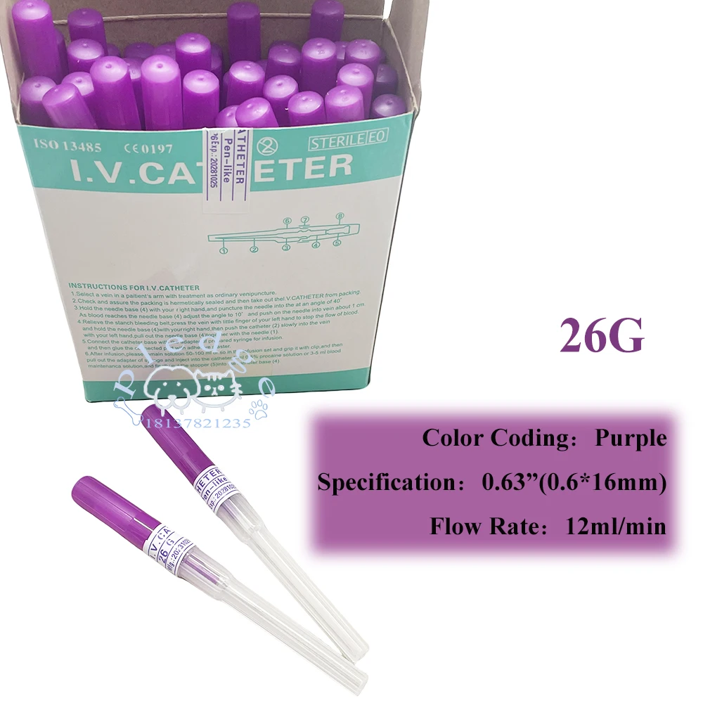 50pcs Pet Farm Animals Disposable IV Cannula IV Catheter Intravenous Catheter Injection Pen Type 18G 20G 22G 24G 26G Veterinary