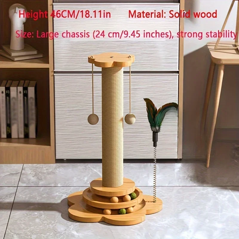 Solid Wood Cat Turntable Cat Scratching Post, Cat Teaser Stick, Cat Scratching Board for Cats, Durable Cat Toys