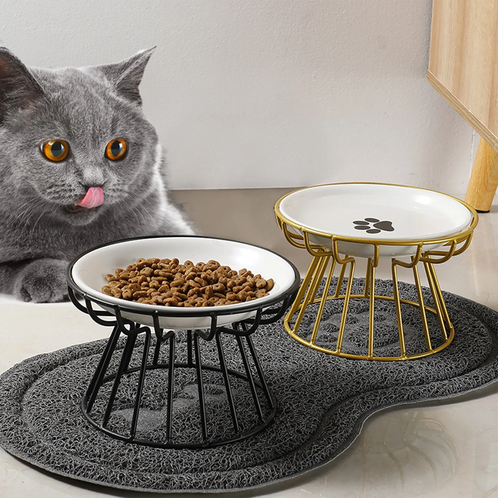 1pcs Ceramic Cat Food Bowl Wide Safe Pets Water Food Bowls Non Slip Shallow Dish for Kitten Puppy Food Water Feeding