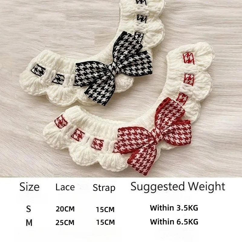 Red and Black Checkered Houndstooth Pet Collar Bib Water Towel Knitted Collar Decoration Used for Small Pets Bow Tie Accessories