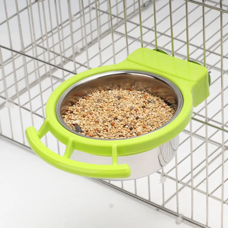 Bird Feeding Dish Cups Hanging Stainless Steel Bird Bowls for Cage Parrot Feeder Food Container Water Bowl