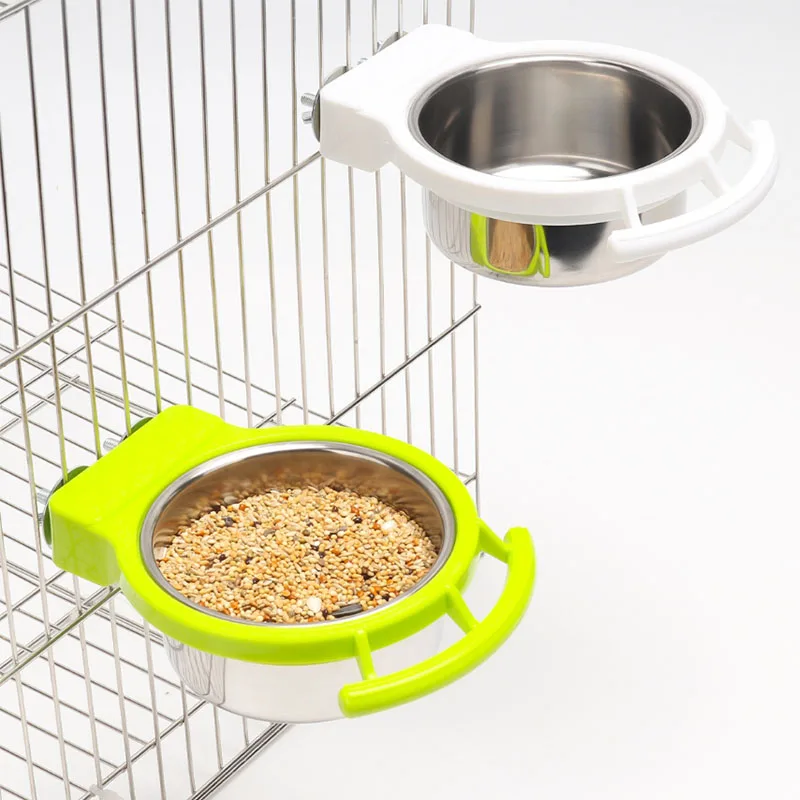 Bird Feeding Dish Cups Hanging Stainless Steel Bird Bowls for Cage Parrot Feeder Food Container Water Bowl