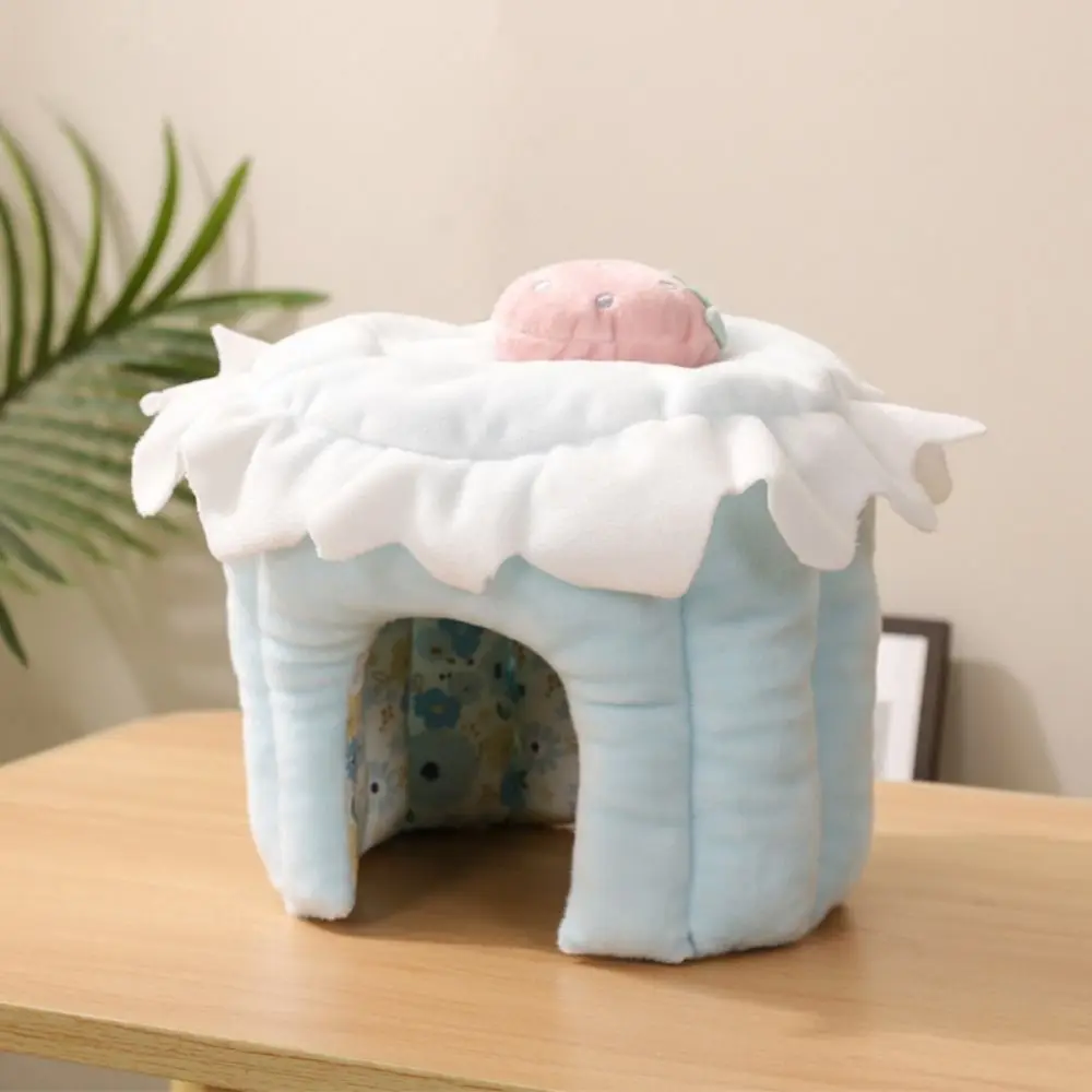 Cake Shape Pet Hideout House Strawberry Design Soft Hamster Warm Nest Comfortable Hamster Shelter House