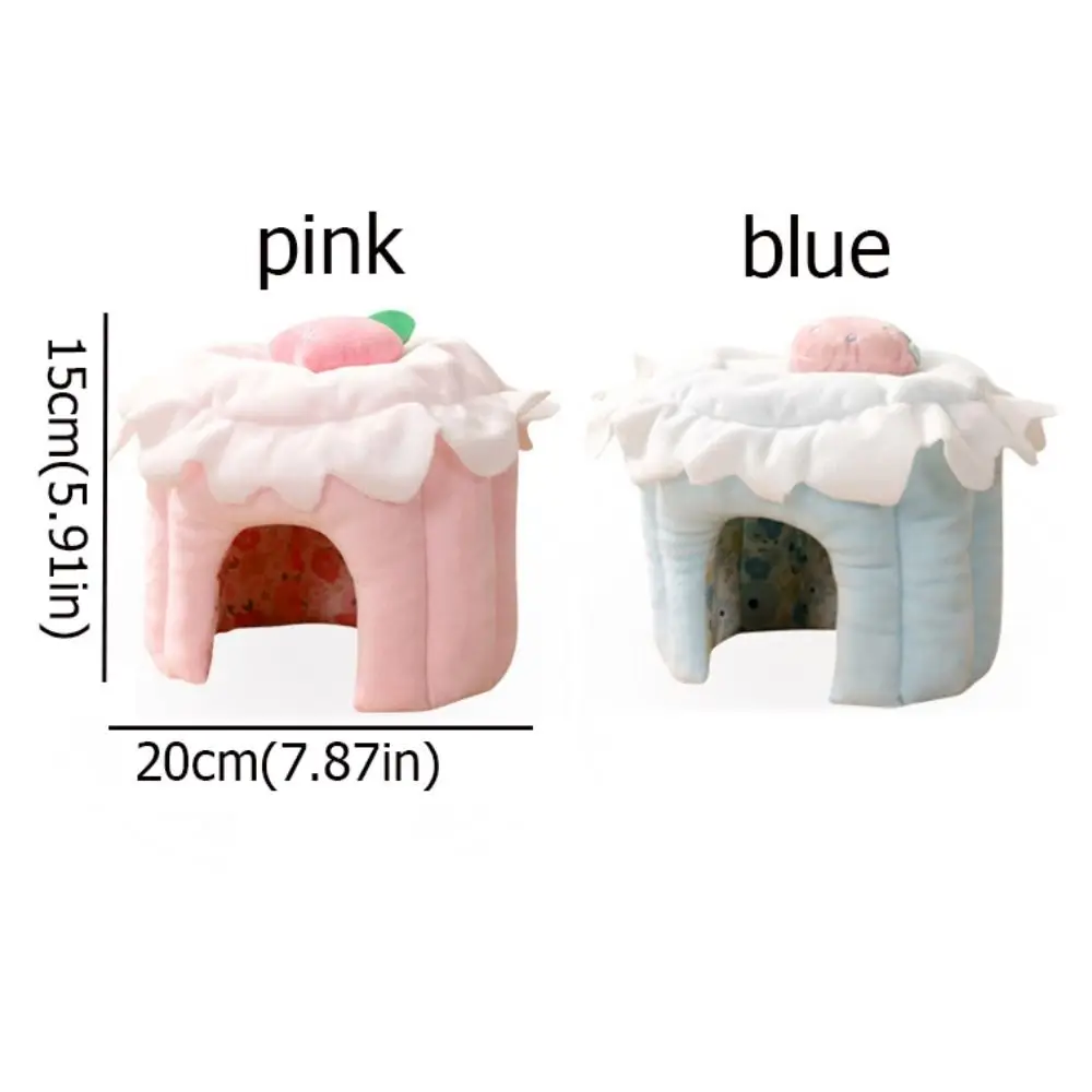 Cake Shape Pet Hideout House Strawberry Design Soft Hamster Warm Nest Comfortable Hamster Shelter House