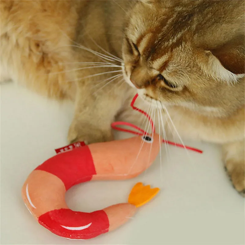 Cat Chew Kicker Toys Interactive Simulation Shrimp Cat Toys Catnip Toys Interactive Plush Pet Toys For Indoor Cats and Kittens