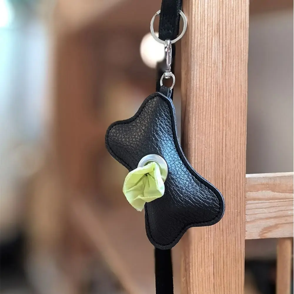 Creative Dog Poop Bag Dispenser Bone Shaped PU Leather Pet Poop Clean Bag Holder Refillable Waterproof Pet Waste Bag Carrier