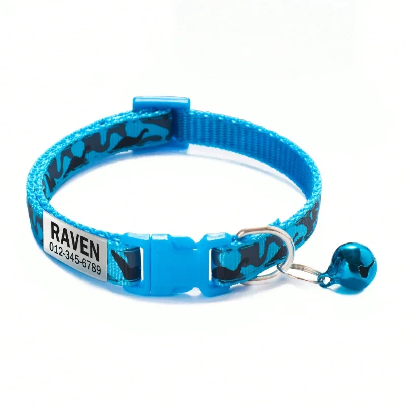 Personalized Cat Collar Camouflage Puppy Kitten Collars Customized Cats Name ID Tag Necklace with Bell Gift For Small Dog Cats