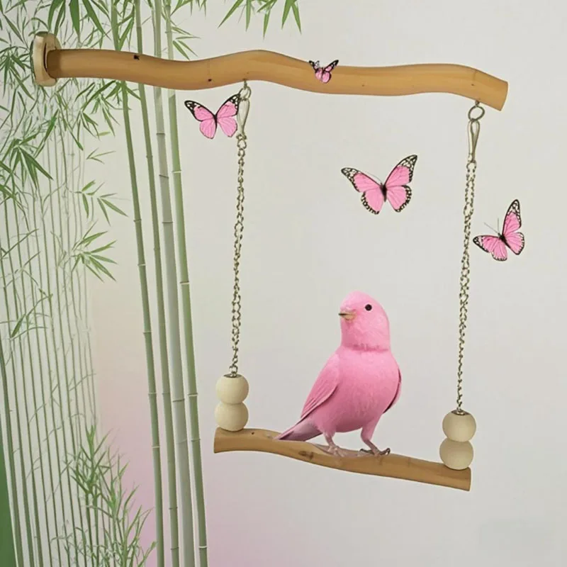 Natural Wood Pet Parrot Toy Bird Swing Exercise Climbing Standing Wooden Toys Pet Parrot Macaw Hammock Bird Toy