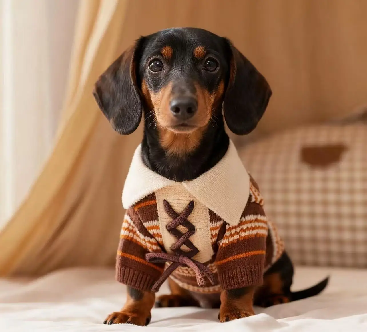 Lapel Cardigan Jacket Knitted Sweater for Wiener Dogs Winter Long Sleeves Warm Coat for Small Mid Dachshund Dogs Pet Clothing