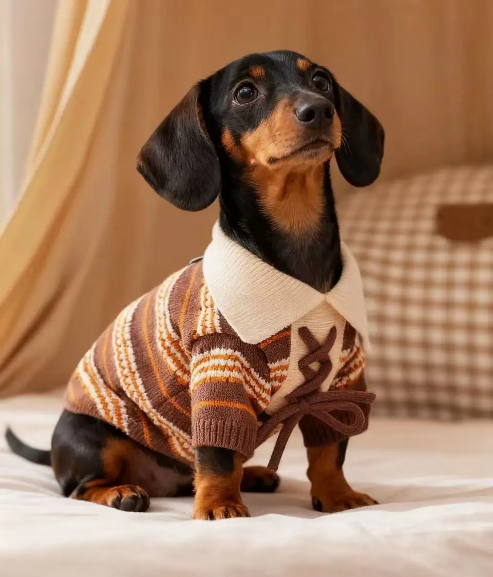 Lapel Cardigan Jacket Knitted Sweater for Wiener Dogs Winter Long Sleeves Warm Coat for Small Mid Dachshund Dogs Pet Clothing