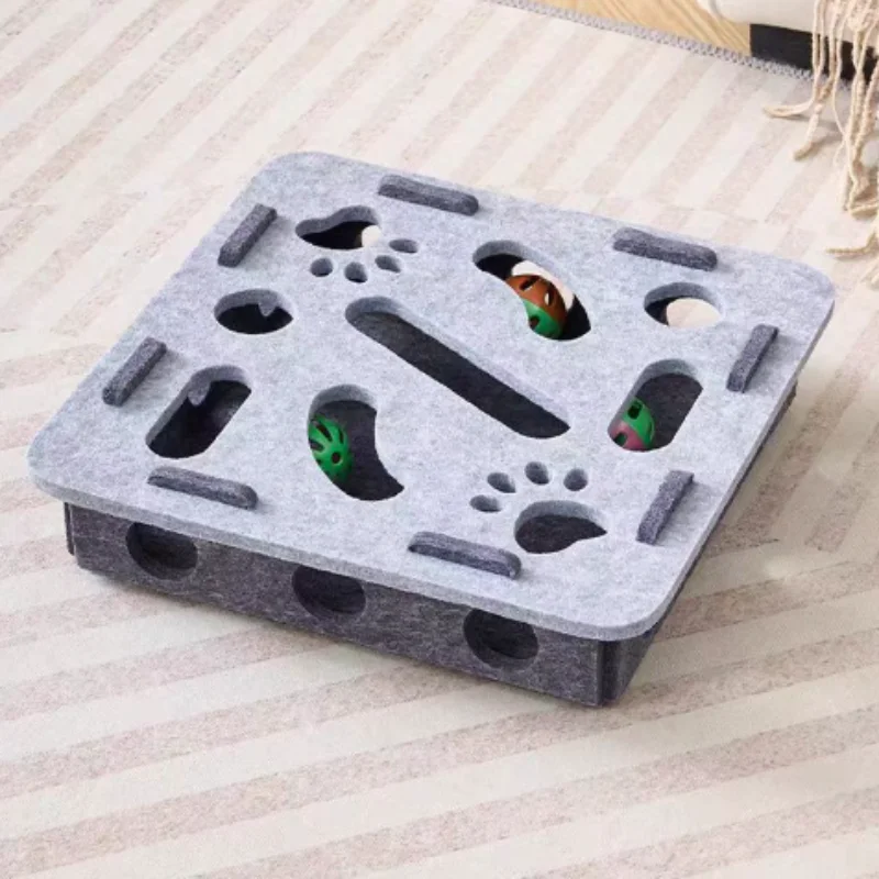 Pet Cat Puzzle Maze Holes Toys Felt Box With Bell Ball Kitten Playing Toys Interactive Funny Cat Supplies