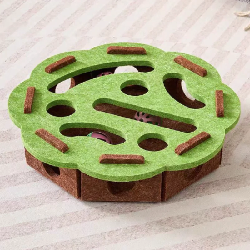 Pet Cat Puzzle Maze Holes Toys Felt Box With Bell Ball Kitten Playing Toys Interactive Funny Cat Supplies