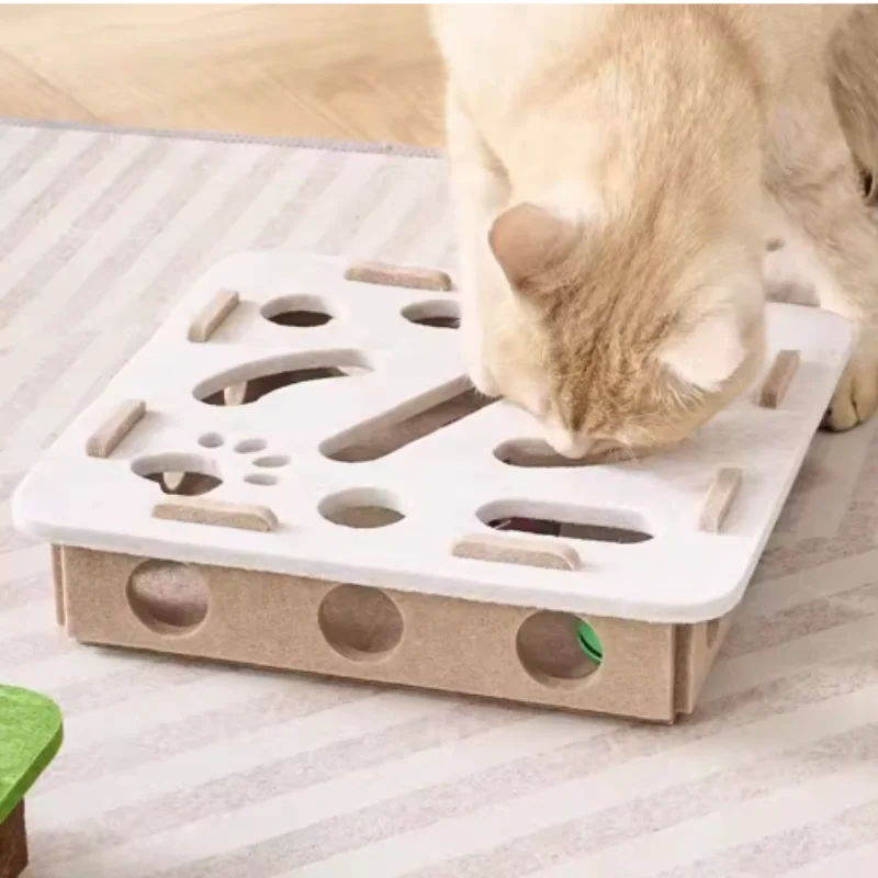 Pet Cat Puzzle Maze Holes Toys Felt Box With Bell Ball Kitten Playing Toys Interactive Funny Cat Supplies