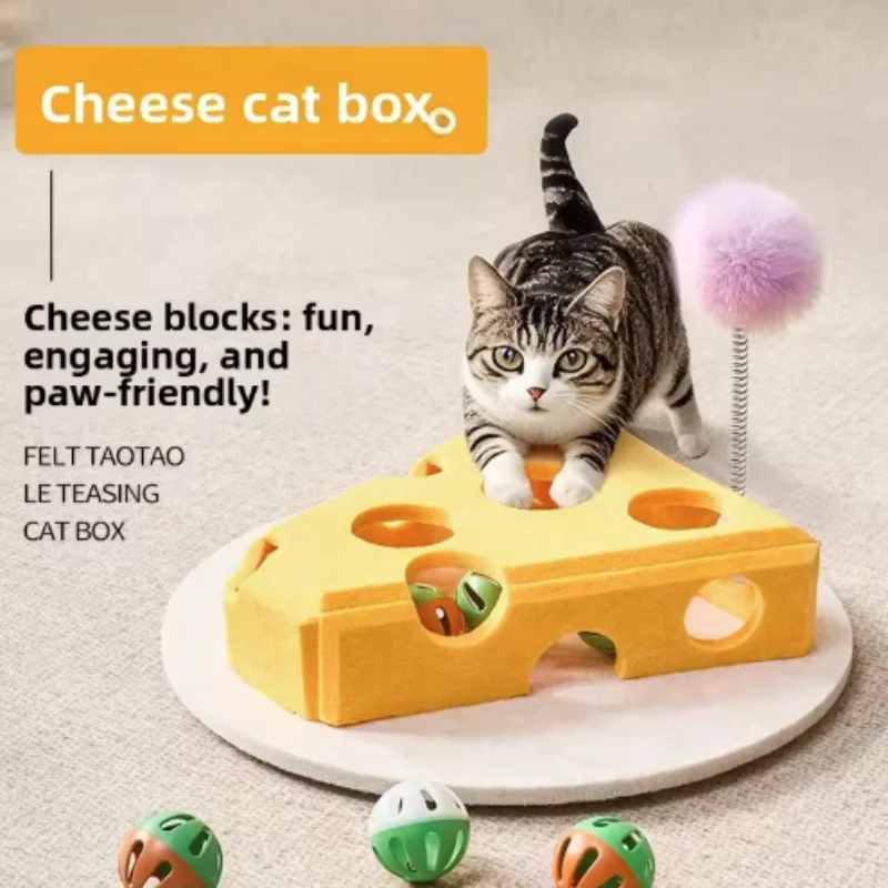 Pet Cat Puzzle Maze Holes Toys Felt Box With Bell Ball Kitten Playing Toys Interactive Funny Cat Supplies