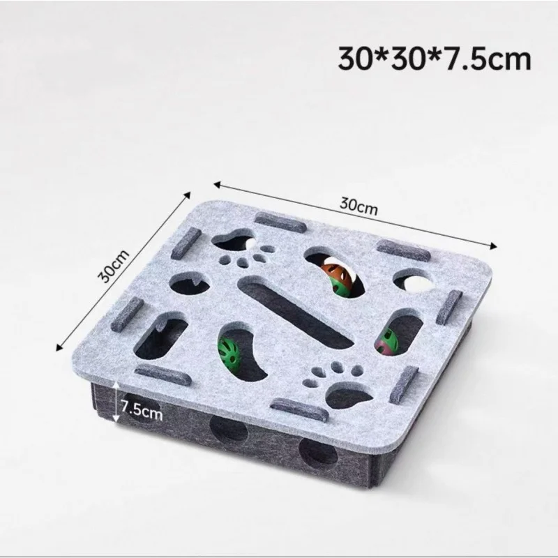 Pet Cat Puzzle Maze Holes Toys Felt Box With Bell Ball Kitten Playing Toys Interactive Funny Cat Supplies