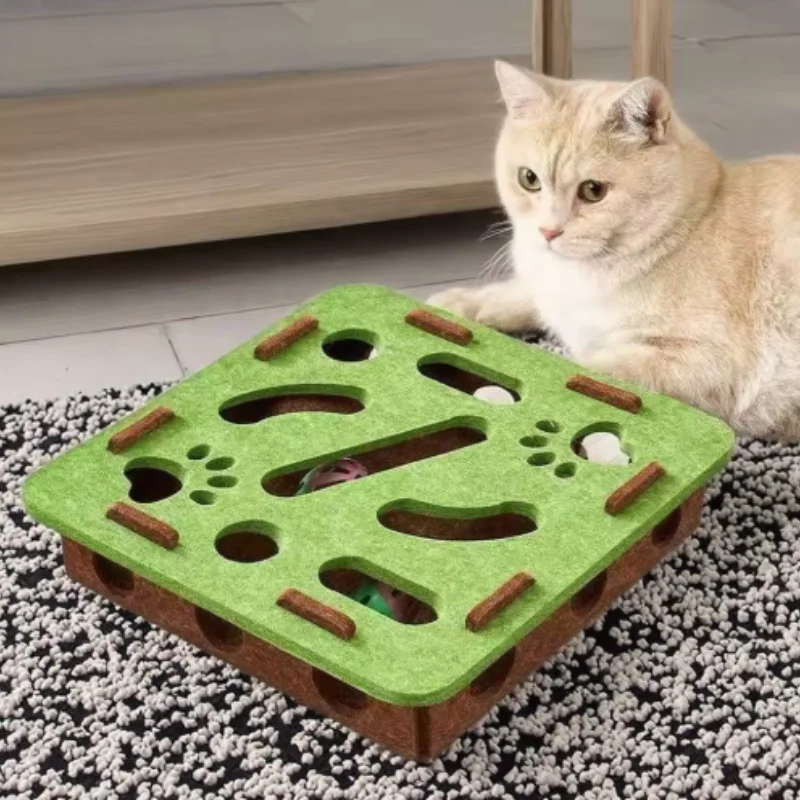 Pet Cat Puzzle Maze Holes Toys Felt Box With Bell Ball Kitten Playing Toys Interactive Funny Cat Supplies