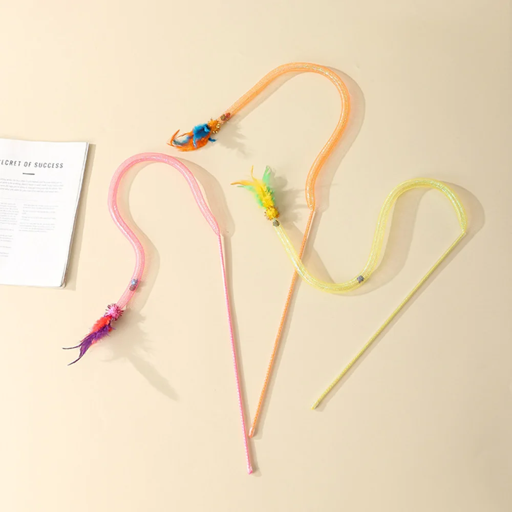 Snake Cat Teaser Wand with Catnip Balls, Elastic Mesh Tubes, Fur Balls & Feathers - Interactive Pet Toy for Cats/Kittens,