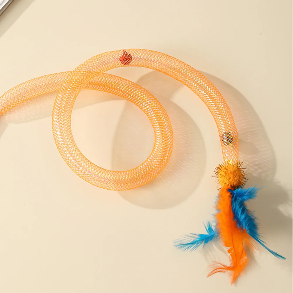 Snake Cat Teaser Wand with Catnip Balls, Elastic Mesh Tubes, Fur Balls & Feathers - Interactive Pet Toy for Cats/Kittens,