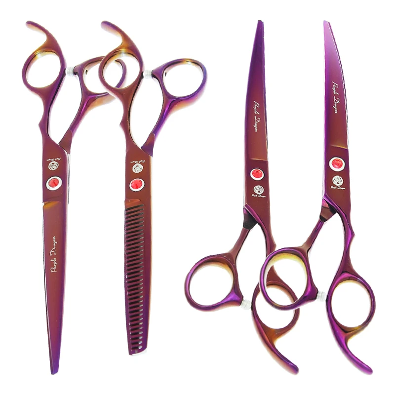 7.0" Purple Dragon Pet Beauty Shears Dog Grooming Scissors 6 Colors Straight Curved Cutting Fur Clipper Thinning Trimmers B0020B