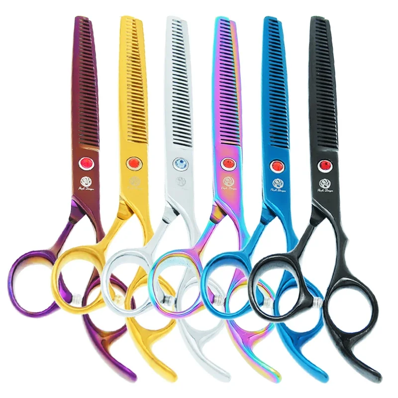 7.0" Purple Dragon Pet Beauty Shears Dog Grooming Scissors 6 Colors Straight Curved Cutting Fur Clipper Thinning Trimmers B0020B
