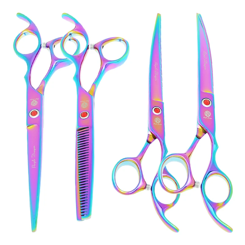 7.0" Purple Dragon Pet Beauty Shears Dog Grooming Scissors 6 Colors Straight Curved Cutting Fur Clipper Thinning Trimmers B0020B