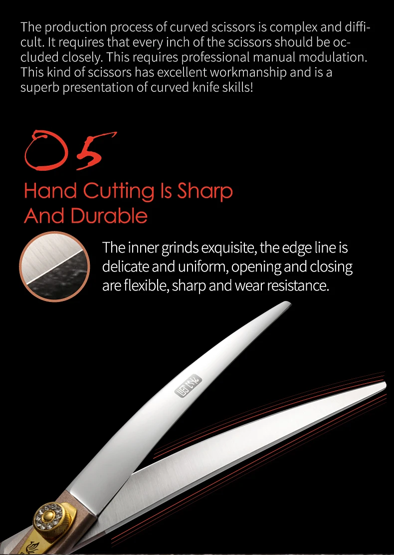 Fenice JP440C Steel Dog Scissors 7/7.5/8 Inch Pet Grooming Shears Curved Hair Trimming Scissors for Dogs Professional Groomer