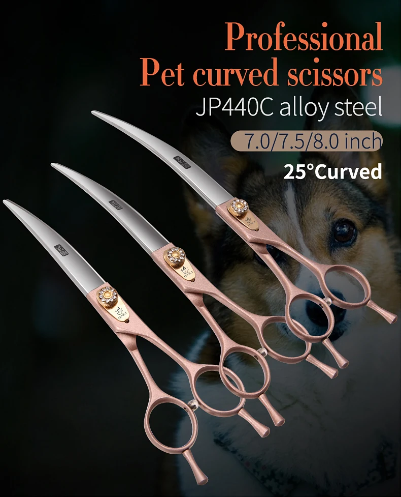 Fenice JP440C Steel Dog Scissors 7/7.5/8 Inch Pet Grooming Shears Curved Hair Trimming Scissors for Dogs Professional Groomer