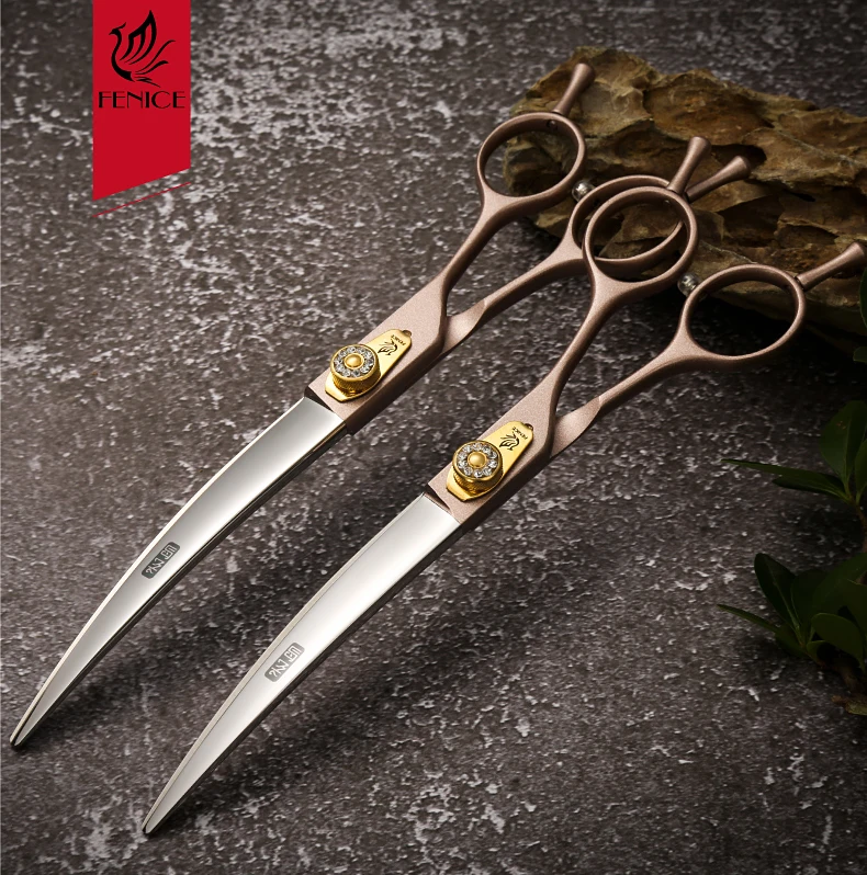 Fenice JP440C Steel Dog Scissors 7/7.5/8 Inch Pet Grooming Shears Curved Hair Trimming Scissors for Dogs Professional Groomer