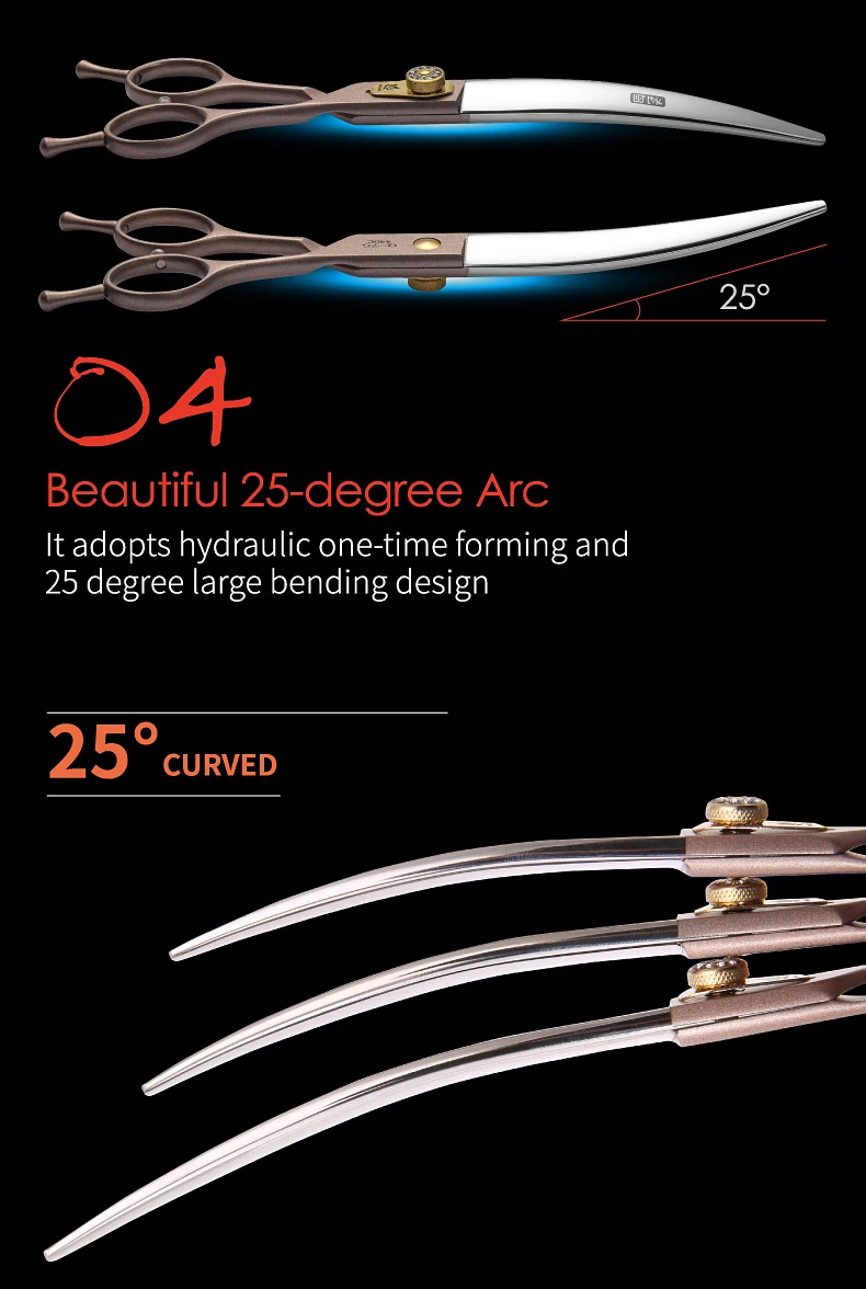 Fenice JP440C Steel Dog Scissors 7/7.5/8 Inch Pet Grooming Shears Curved Hair Trimming Scissors for Dogs Professional Groomer