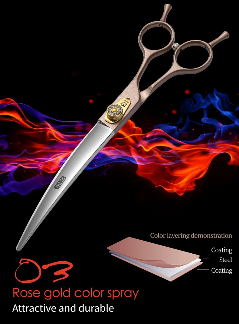 Fenice JP440C Steel Dog Scissors 7/7.5/8 Inch Pet Grooming Shears Curved Hair Trimming Scissors for Dogs Professional Groomer