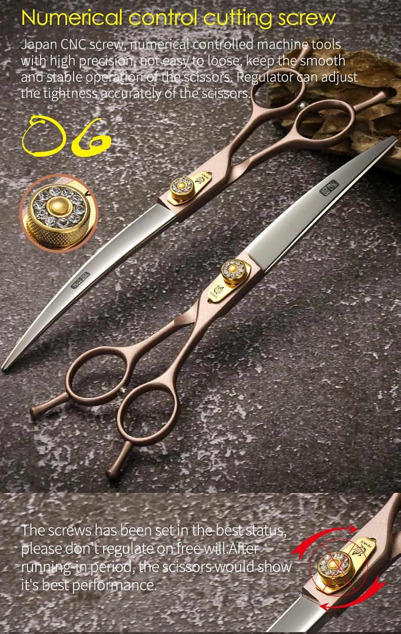 Fenice JP440C Steel Dog Scissors 7/7.5/8 Inch Pet Grooming Shears Curved Hair Trimming Scissors for Dogs Professional Groomer