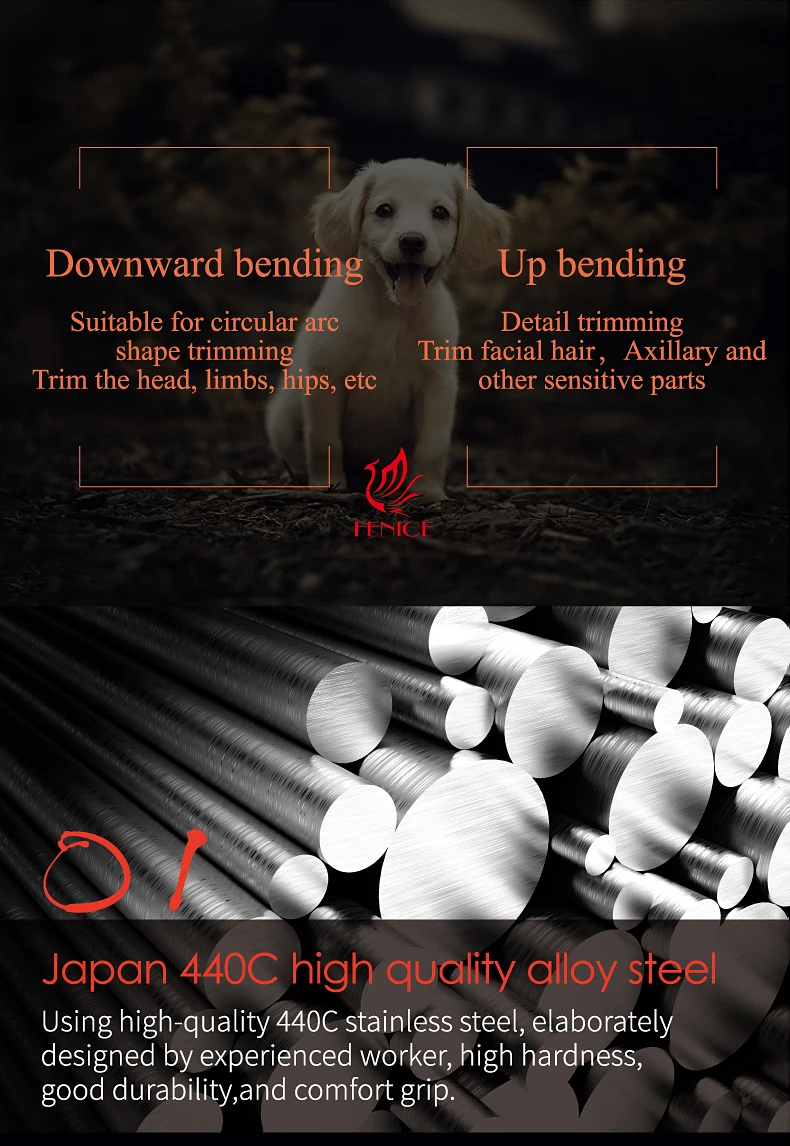 Fenice JP440C Steel Dog Scissors 7/7.5/8 Inch Pet Grooming Shears Curved Hair Trimming Scissors for Dogs Professional Groomer