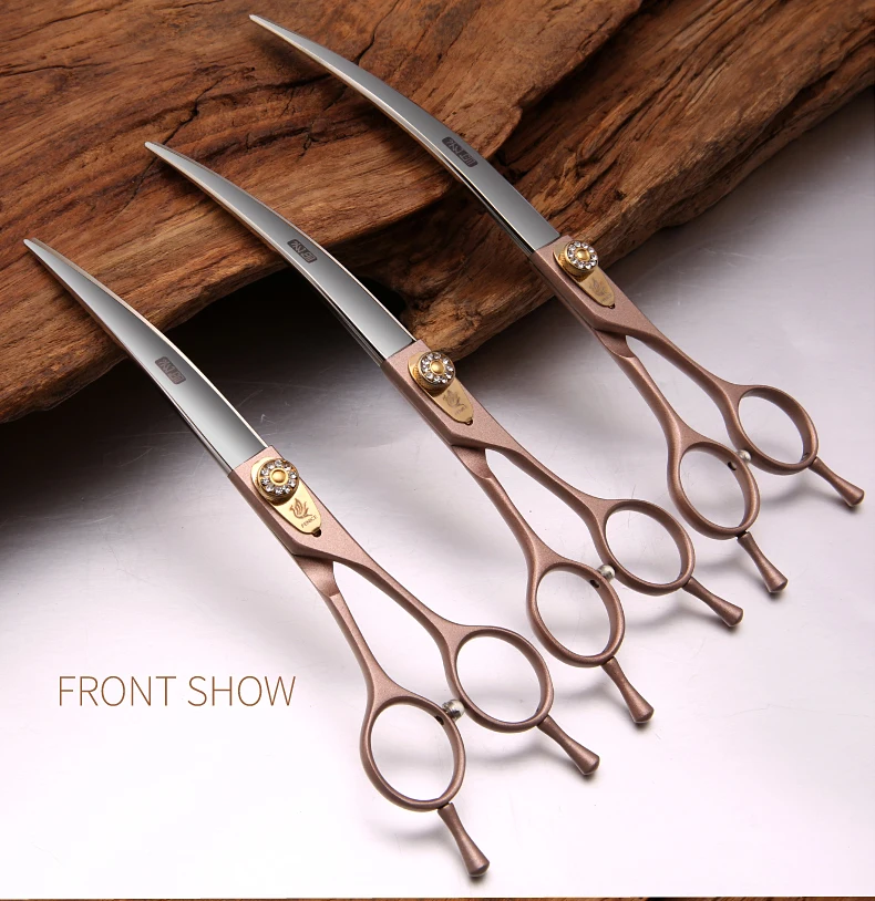 Fenice JP440C Steel Dog Scissors 7/7.5/8 Inch Pet Grooming Shears Curved Hair Trimming Scissors for Dogs Professional Groomer